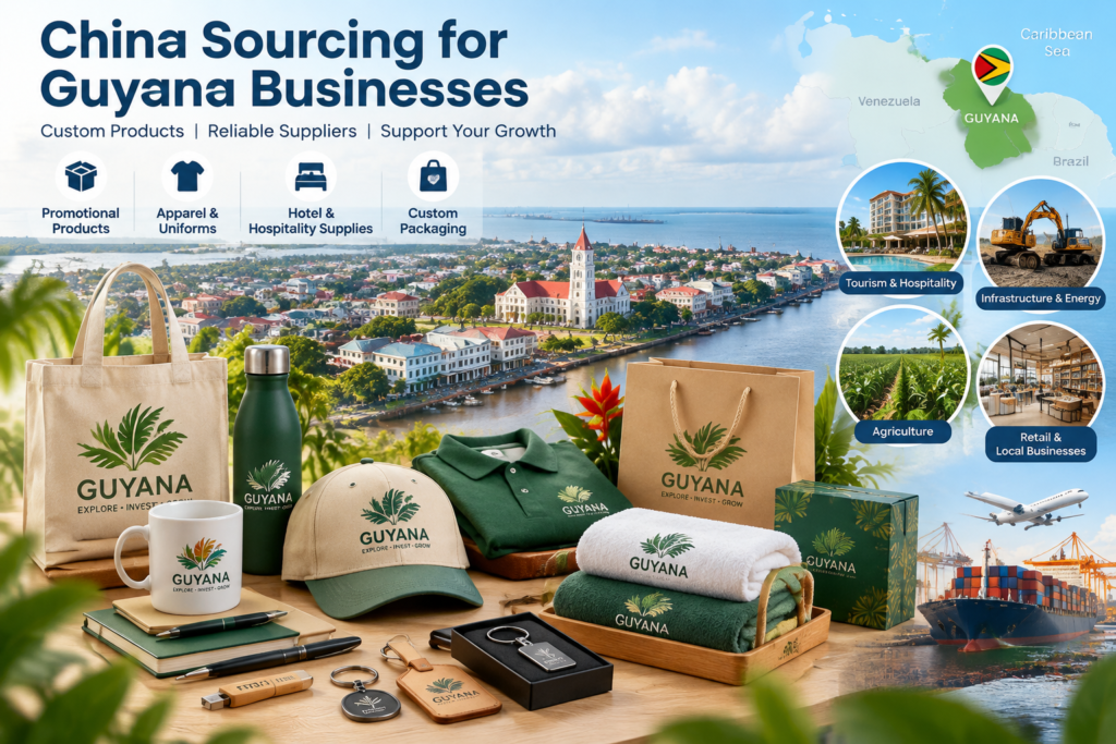 China sourcing opportunities for Guyana businesses, including promotional products, apparel, hospitality supplies and custom packaging
