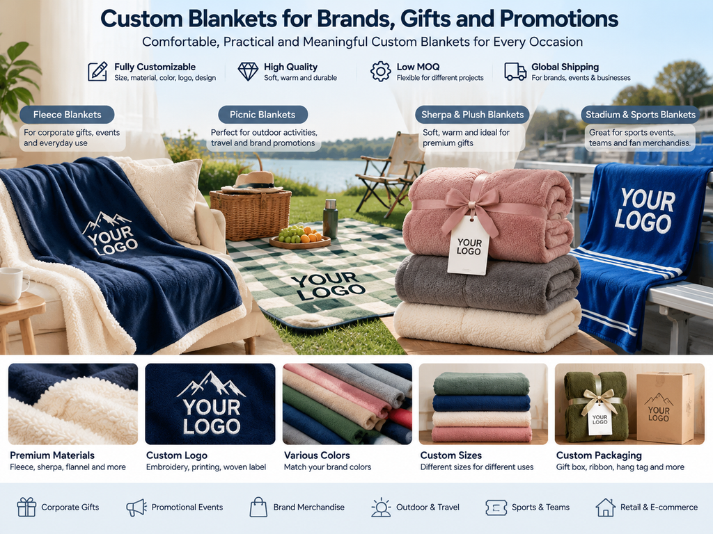 Custom blankets for brands, gifts and promotional projects