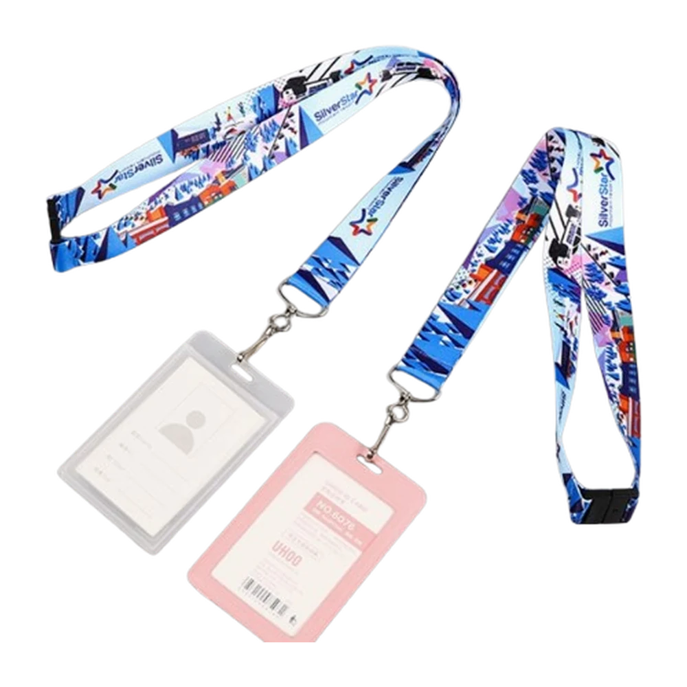 Custom printed polyester lanyards with clear and pink ID card holders