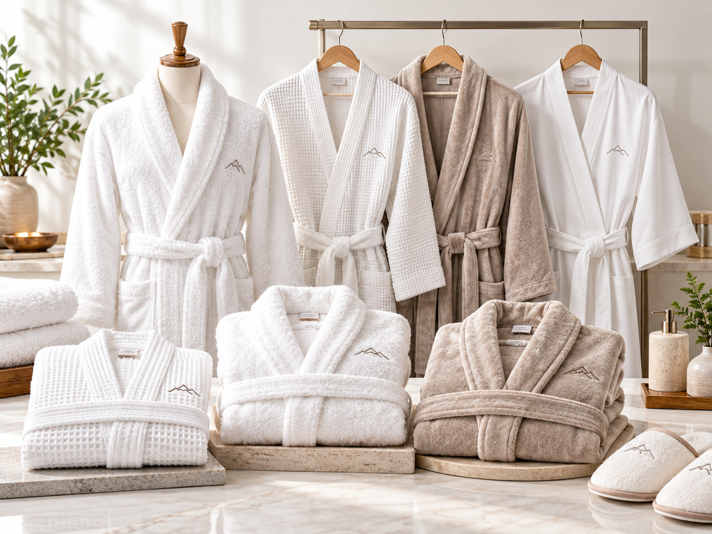 Custom hotel bathrobes in terry cotton, waffle and velour styles for hotels and spas