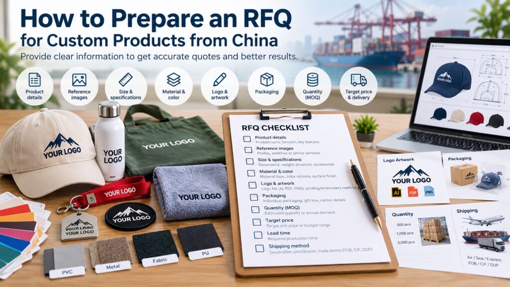 RFQ for custom products from China infographic showing product