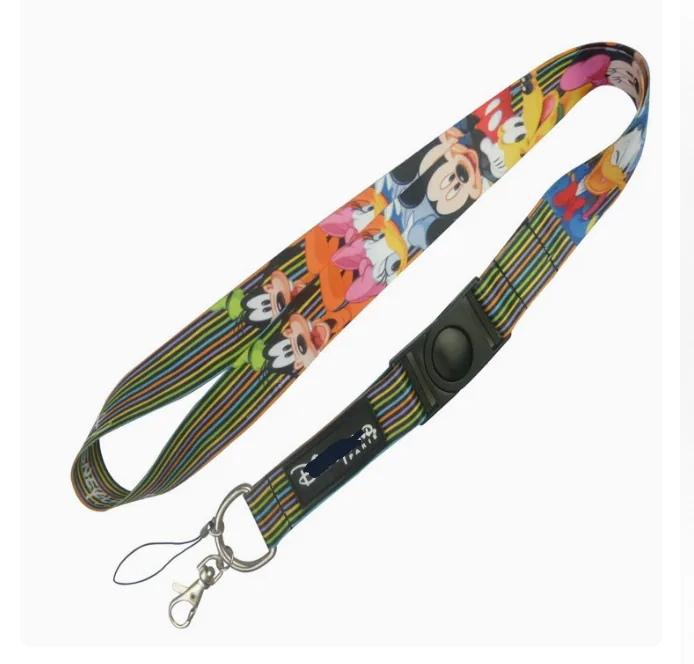 Colorful printed polyester lanyard with plastic breakaway safety buckle and metal hook
